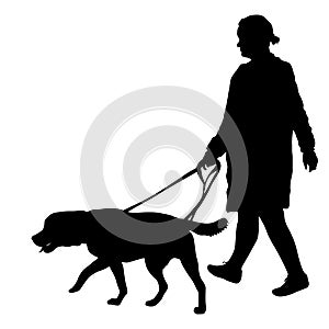 Silhouette of woman and dog on a white background