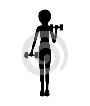 Silhouette with woman dumbbell hand