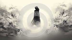 Silhouette Of A Woman Emerging From Thick White Foggage