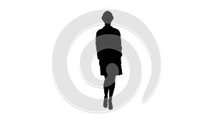 Silhouette Woman engineer in white robe and white hard hat walking.