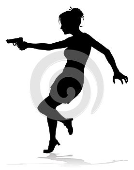 Silhouette Woman Female Movie Action Hero With Gun