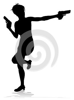 Silhouette Woman Female Movie Action Hero With Gun