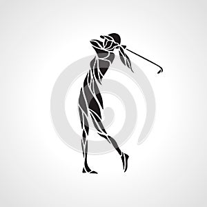 Silhouette of woman golf player. Golfer logo. Vector eps8