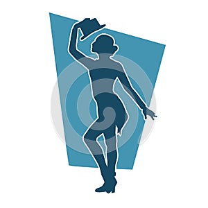 Silhouette of a woman in happy dance action.