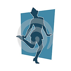 Silhouette of a woman in happy dance action.