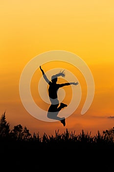 Silhouette woman Jump with happy
