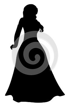 Silhouette of woman with long hair in ball gown