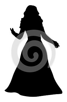 Silhouette of woman with long hair in ball gown