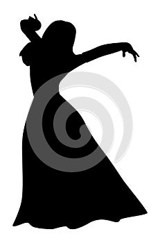 Silhouette of woman with long hair in ball gown