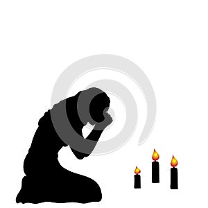 Silhouette of woman mourning her family.