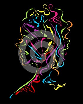 Silhouette woman neon art style vector illustration design