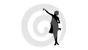 Silhouette of woman performing rumba dance. White background, slow motion