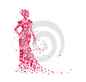 Silhouette of a woman of pink rose petals