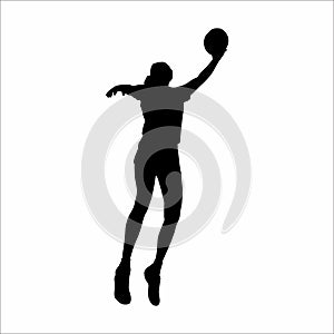 silhouette of a woman playing basketball, on a white background