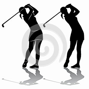 Silhouette of a woman playing golf, vector draw