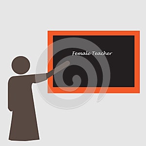 Silhouette of a woman pointing to a blackboard with the text Female teachers