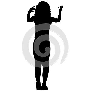 Silhouette of a woman with raised hand on a white background