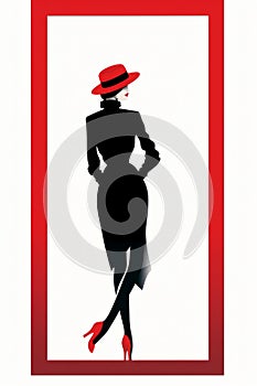 silhouette of a woman in a red hat and black dress