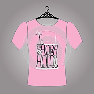 Silhouette of woman shirt from words shopaholic.Model t-shirts