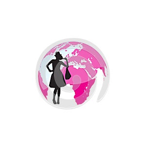 silhouette of a woman shopping with a pink globe