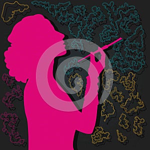 The silhouette of a woman smoking