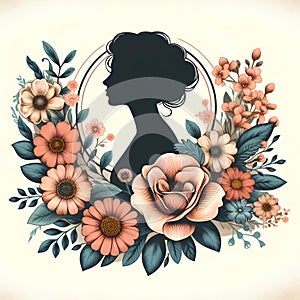 silhouette of a woman surrounded by flowers to congratulate