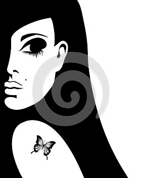 Silhouette of a woman with a tattoo of a butterfly