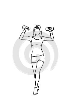 Silhouette Woman Training With Weights Workout Exercise Doodle Female Fitness And Aerobic Concept