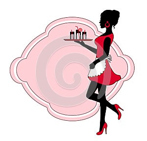 Silhouette of a woman with a tray and frame