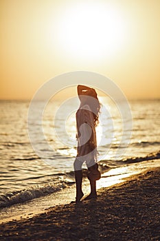 Silhouette of the Woman with Ukulele on the Beach Summer Vacation