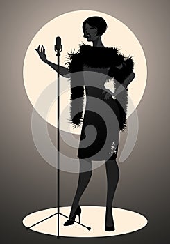 Silhouette of woman wearing retro style singing