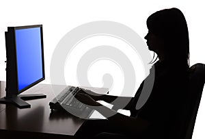 Silueta mujer en negocios computadora 