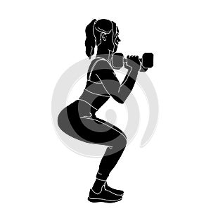Silhouette - women exercise with dumbbell hand-drawn Illustration of gym