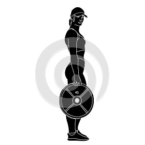 Silhouette - Women with heavyweight dumbbell plates hand drawn vector illustration