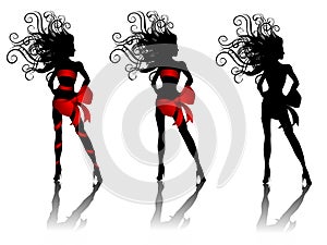 Silhouette Women Wearing Red Bows