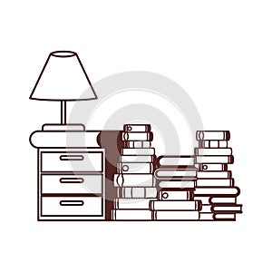 Silhouette of wooden drawer with stack of books