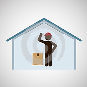 Silhouette worker cardboard box delivery