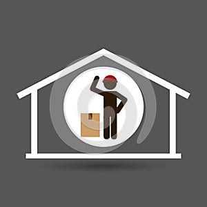 Silhouette worker cardboard box delivery