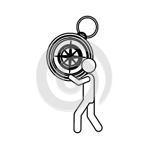 silhouette worker holding up compass of hand