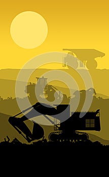 Silhouette of working bulldozer on background