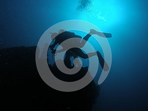 Silhouette wreck diver