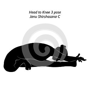 Silhouette of yoga pose Janu Shirshasana C.