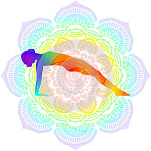 Silhouette yoga posture. Upward Plank pose or Reverse Plank pose or Purvottanasana. Mandala