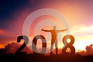 Silhouette young business man Happy for 2018 new year