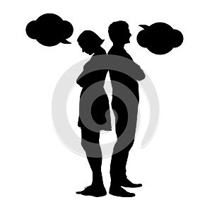 Silhouette of a young couple in a dispute