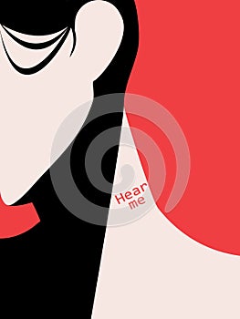 Silhouette of a young girl. Hear me. Vector art.