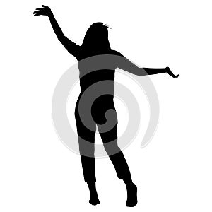 Silhouette young girl jumping with hands up, motion. Vector illustration