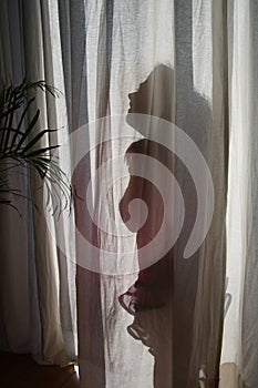 Silhouette little girl curtain