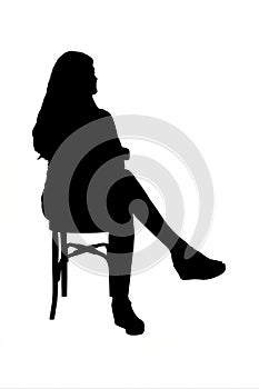 silhouette of young girl on white background