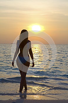 Silhouette of young harmonious woman